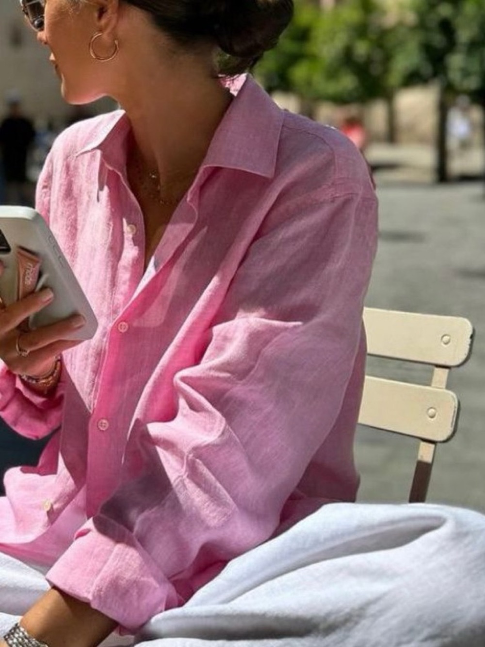 NEW Gap Linen Boyfriend Shirt Relaxed Fit Pink XS - Picture 4 of 10